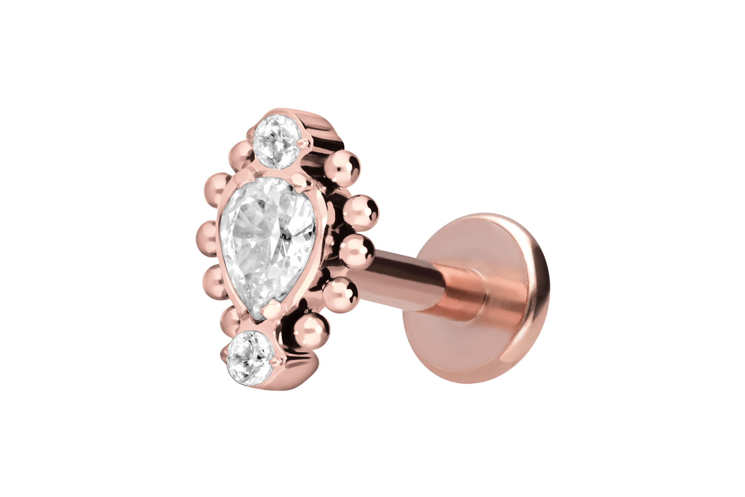 Titan Labret Piercing mit Innengewinde 3 EINGEFASSTE KRISTALLE + KUGELN